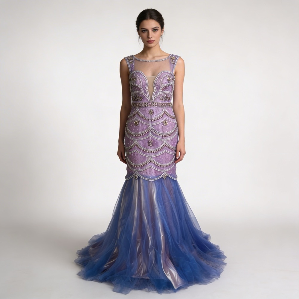 VIENNA PROM | Purple Beaded Trumpet Ball Down Sz 8